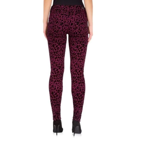 Jordache Jeans Purple Luxe Skinny Cheetah Mid Rise Flocked Black Sz 26W New - Picture 3 of 13